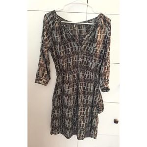 Fei Anthropologie Abstract Brown Print Pockets Dress